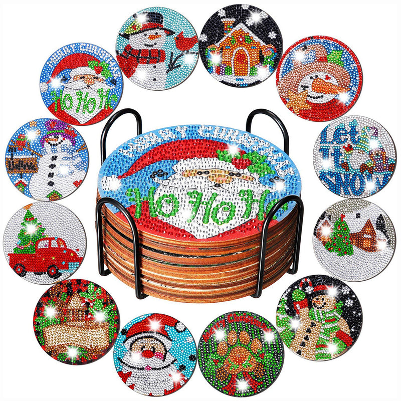 Christmas Diamond Painting Coasters 12Pcs