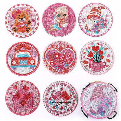 Pink Love Diamond Painting Coasters 8Pcs