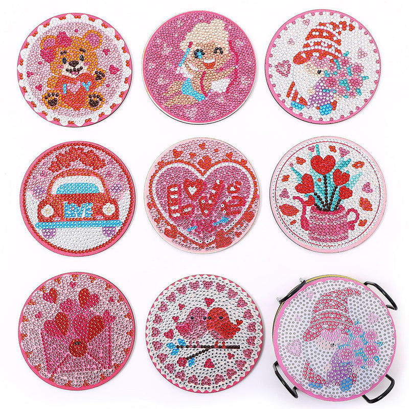 Pink Love Diamond Painting Coasters 8Pcs