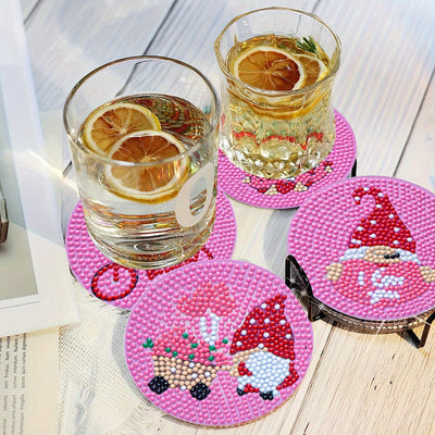 Pink Love Diamond Painting Coasters 8Pcs