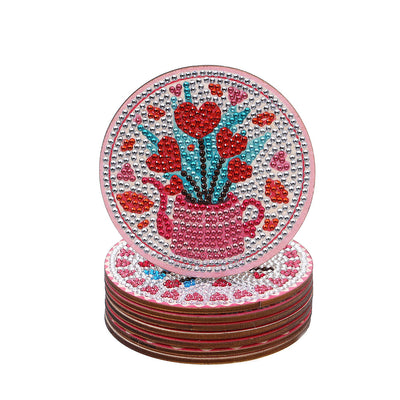 Pink Love Diamond Painting Coasters 8Pcs