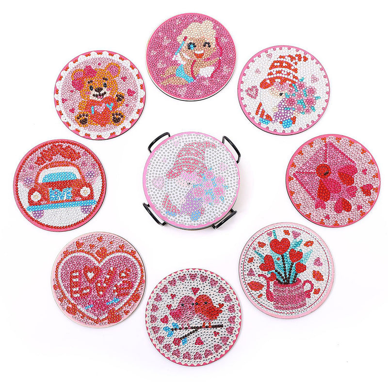 Pink Love Diamond Painting Coasters 8Pcs