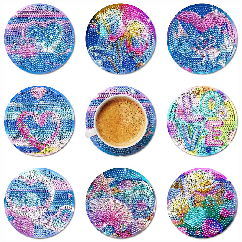 Heart Shape Love Diamond Painting Coasters 8Pcs