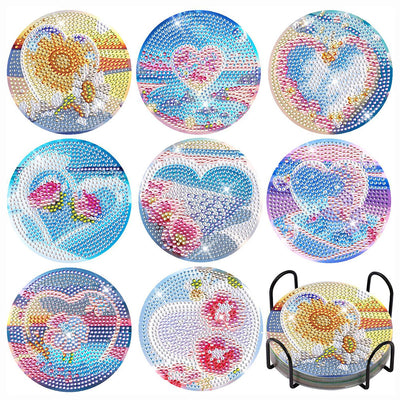 Heart Shape Love Diamond Painting Coasters 8Pcs