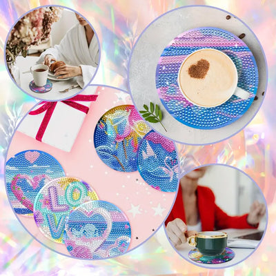 Heart Shape Love Diamond Painting Coasters 8Pcs