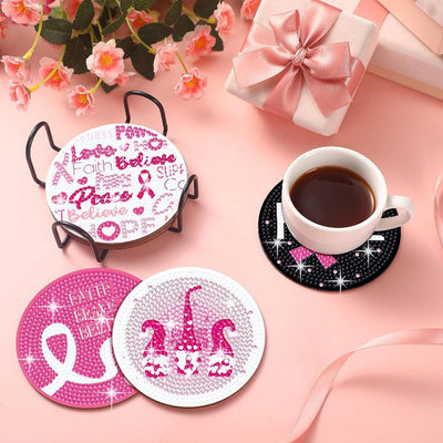 Pink Ribbon Diamond Painting Coasters 8Pcs