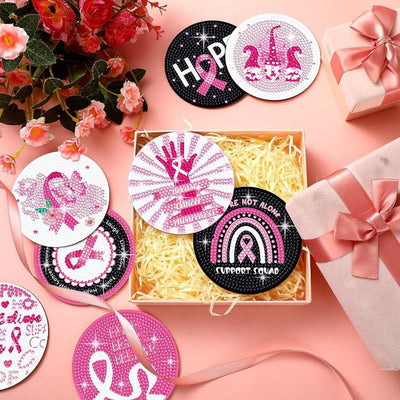 Pink Ribbon Diamond Painting Coasters 8Pcs