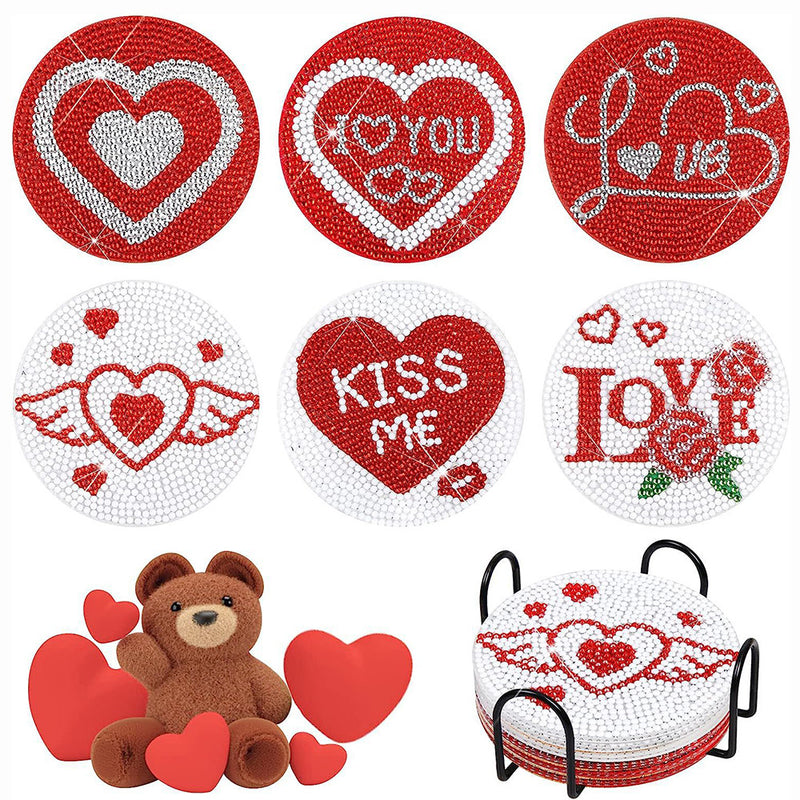 Heart Shape Love Diamond Painting Coasters 6Pcs