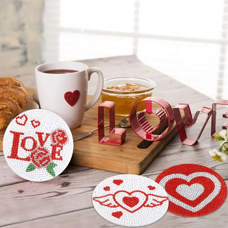 Heart Shape Love Diamond Painting Coasters 6Pcs