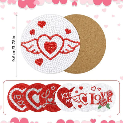 Heart Shape Love Diamond Painting Coasters 6Pcs