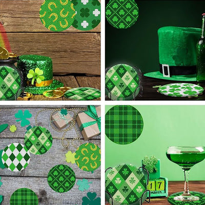 Green Clover Diamond Painting Coasters 8Pcs