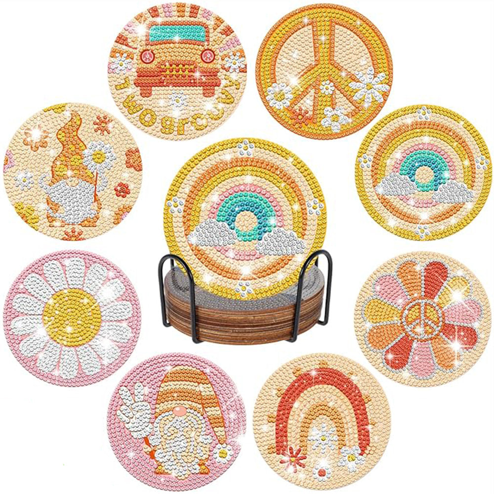 Gnome and Daisy Diamond Painting Coasters 8Pcs