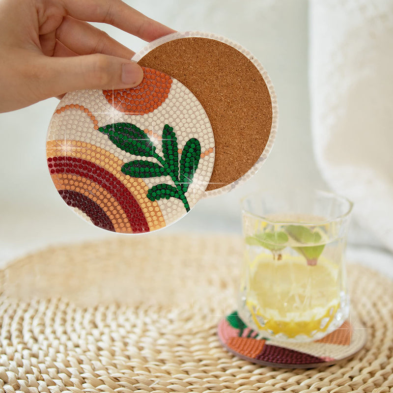 Tropical Plant Leaves Diamond Painting Coasters 6Pcs