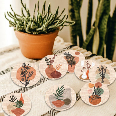 Plants in Vase Diamond Painting Coasters 8Pcs