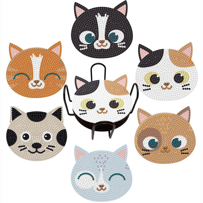 Lovely Cats Diamond Painting Coasters 6Pcs