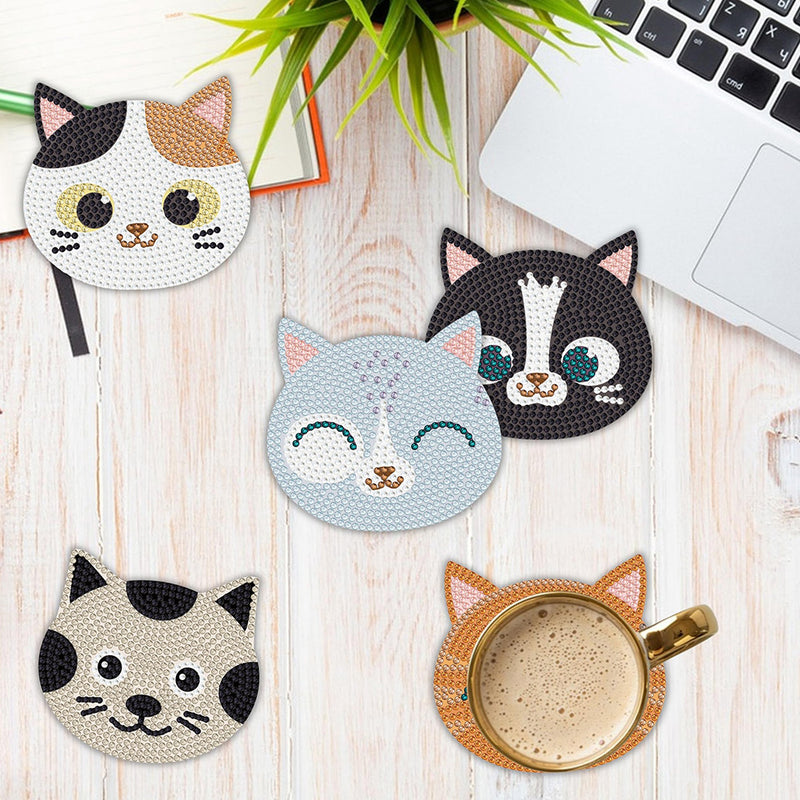 Lovely Cats Diamond Painting Coasters 6Pcs