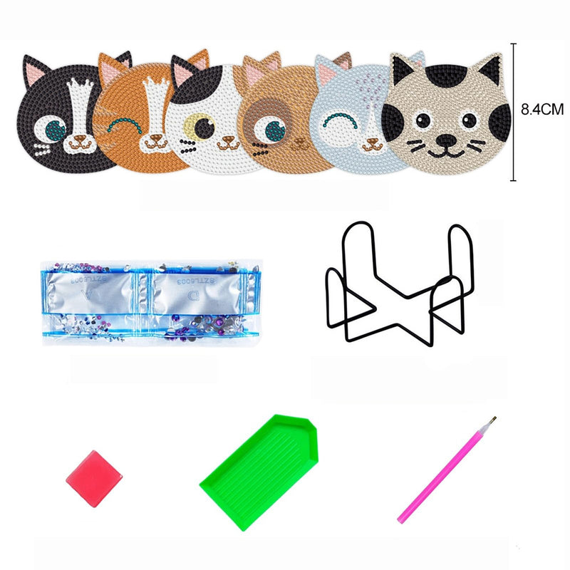 Lovely Cats Diamond Painting Coasters 6Pcs