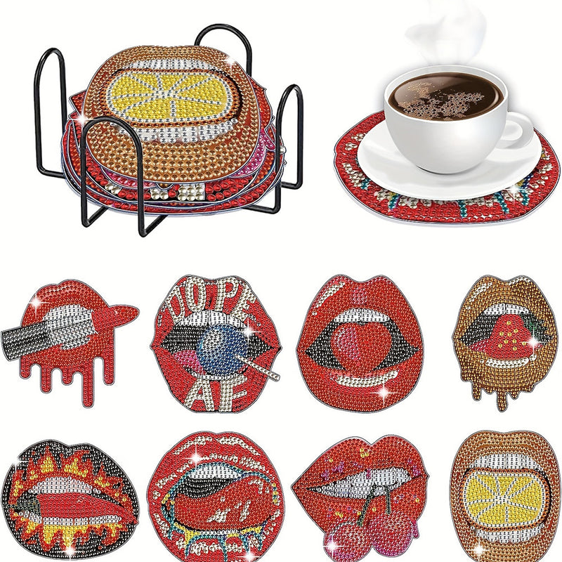 Woman Lips Diamond Painting Coasters 8Pcs