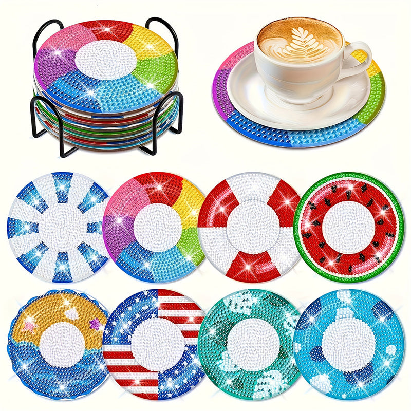 Swimming Ring Diamond Painting Coasters 8Pcs