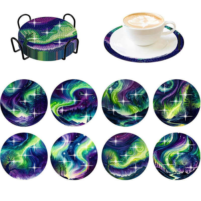 Green Aurora Diamond Painting Coasters 8Pcs