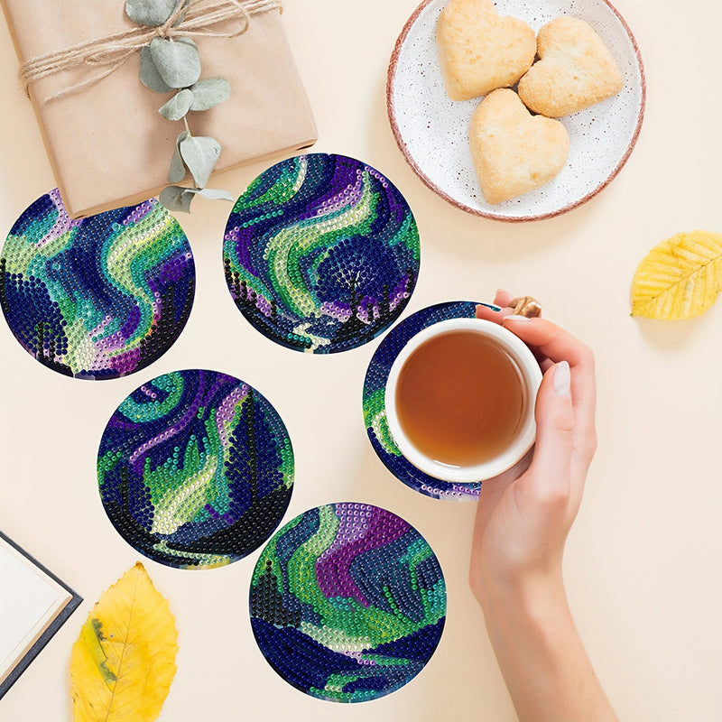 Green Aurora Diamond Painting Coasters 8Pcs