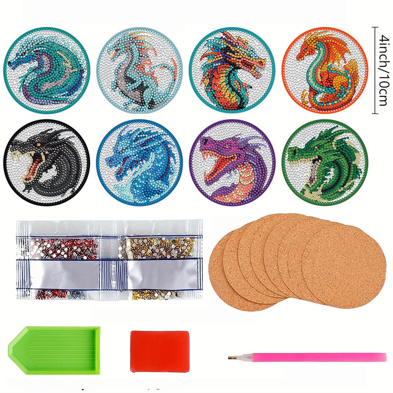 Dragon Diamond Painting Coasters 8Pcs