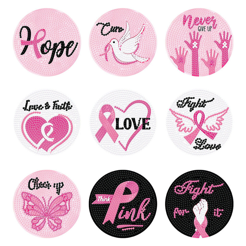 Pink Ribbon Diamond Painting Coasters 9Pcs