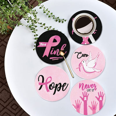 Pink Ribbon Diamond Painting Coasters 9Pcs