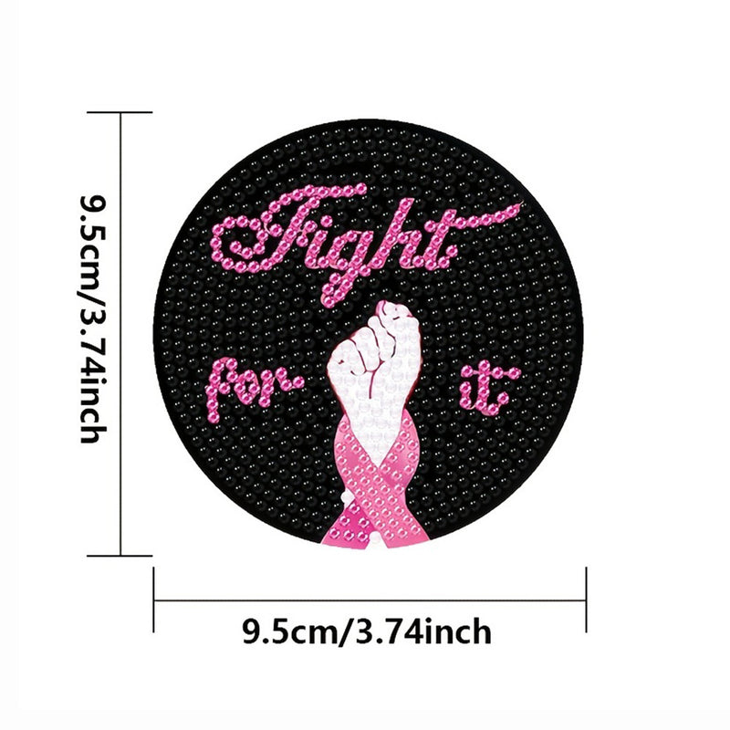 Pink Ribbon Diamond Painting Coasters 9Pcs