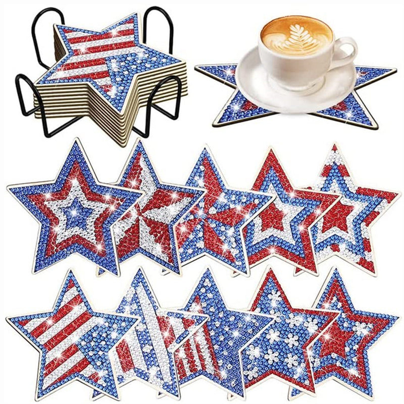 American Independence Day Stars Diamond Painting Coasters 10Pcs