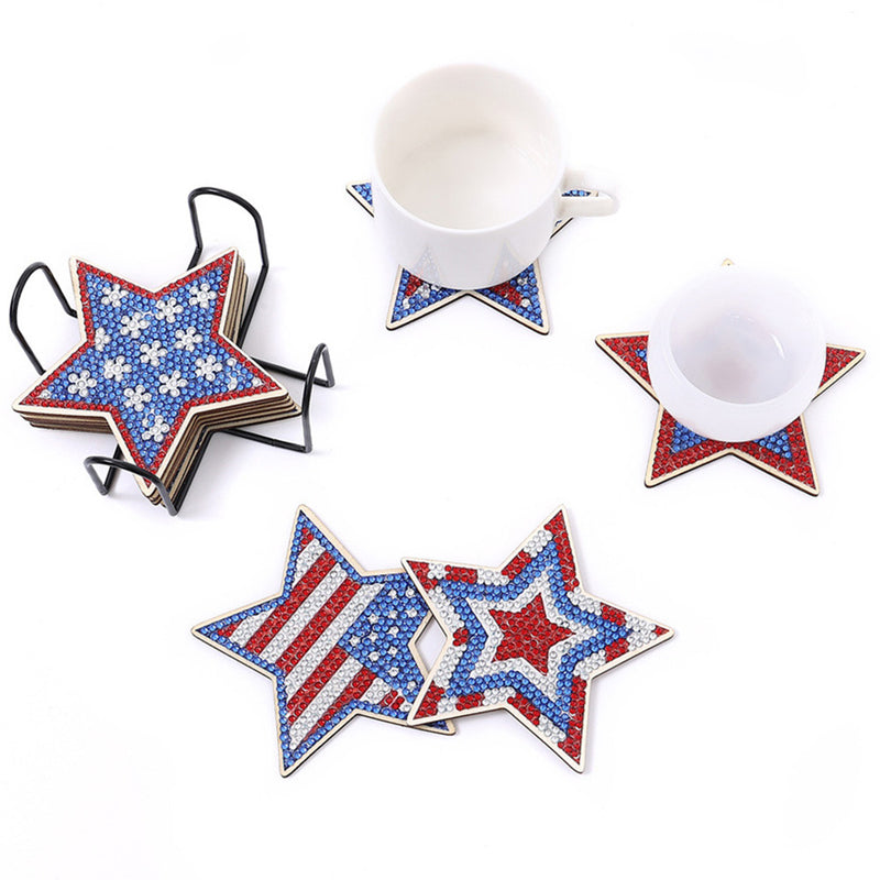 American Independence Day Stars Diamond Painting Coasters 10Pcs