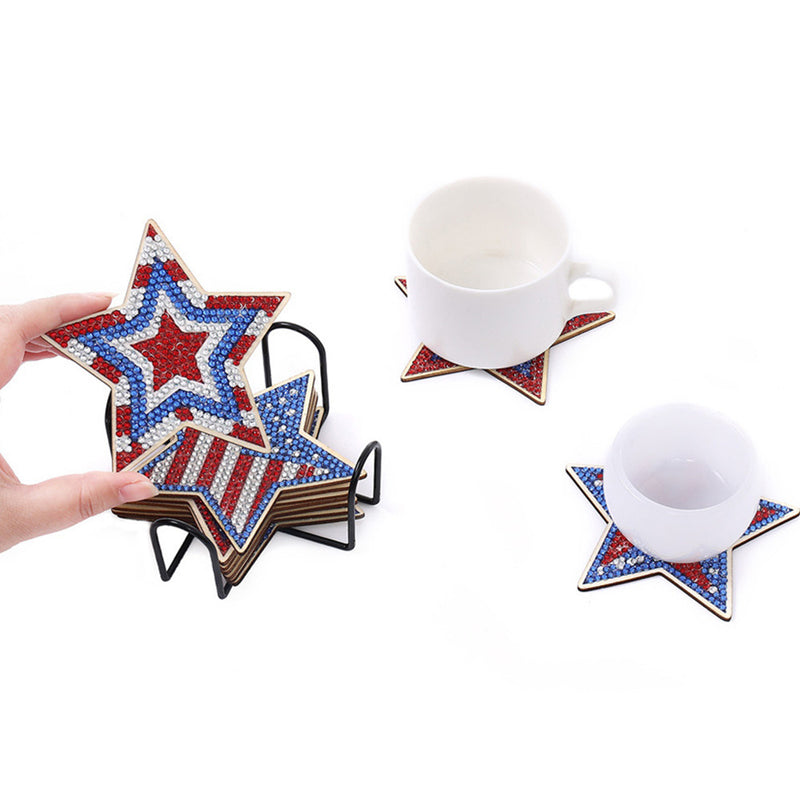 American Independence Day Stars Diamond Painting Coasters 10Pcs