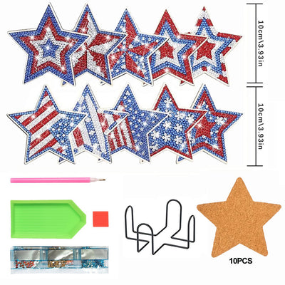 American Independence Day Stars Diamond Painting Coasters 10Pcs