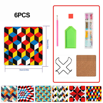 Square Geometric Pattern Diamond Painting Coasters 6Pcs
