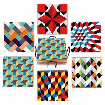 Square Geometric Pattern Diamond Painting Coasters 6Pcs