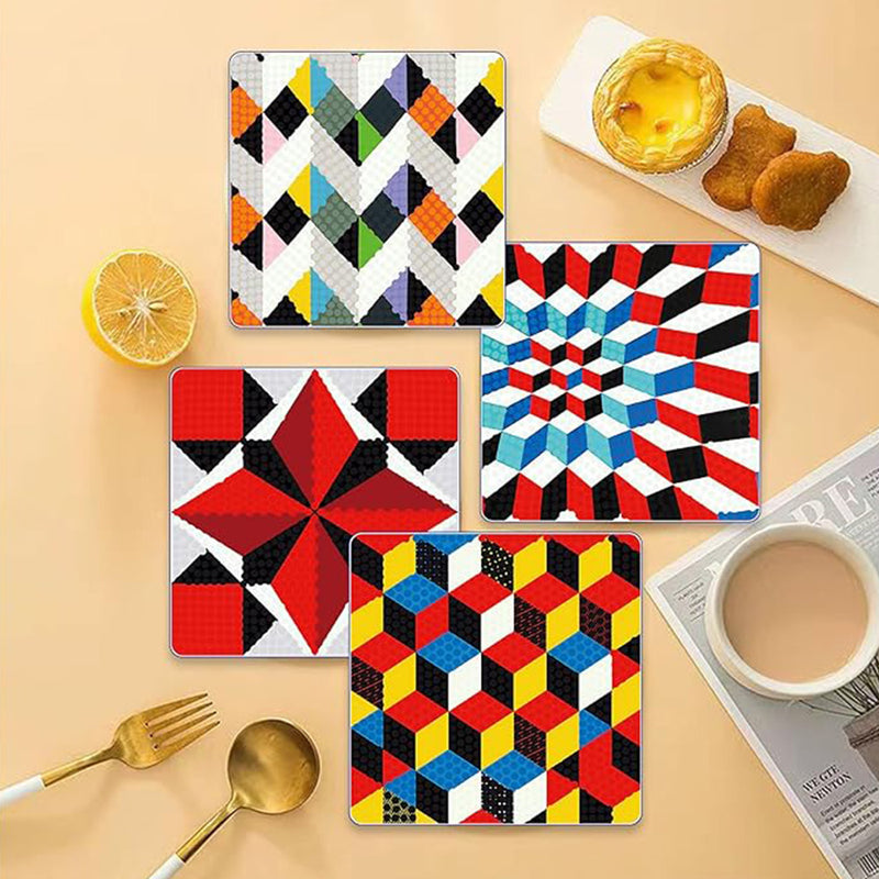 Square Geometric Pattern Diamond Painting Coasters 6Pcs