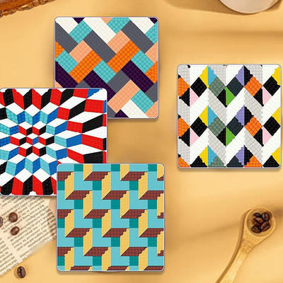 Square Geometric Pattern Diamond Painting Coasters 6Pcs