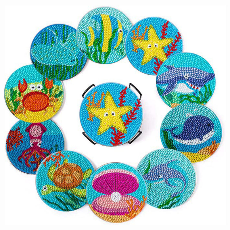 Cute Marine Animal Diamond Painting Coasters 10Pcs