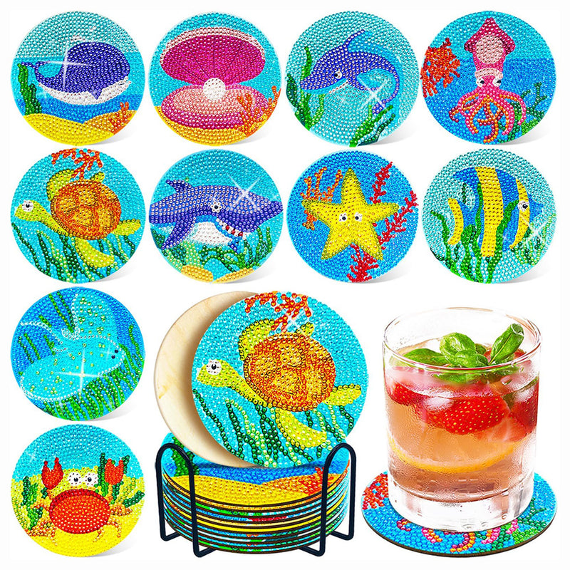 Cute Marine Animal Diamond Painting Coasters 10Pcs