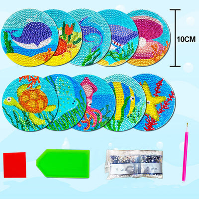 Cute Marine Animal Diamond Painting Coasters 10Pcs