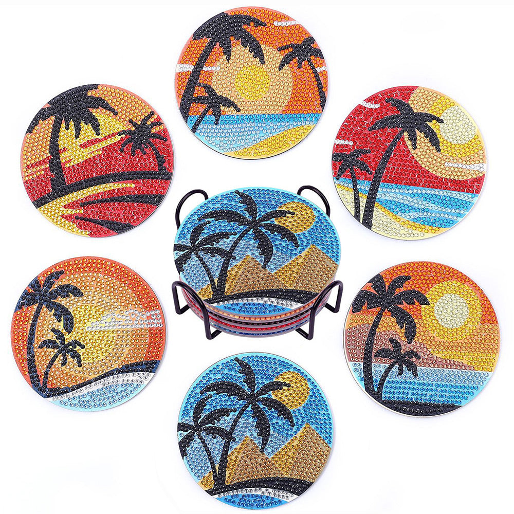 Coconut Trees and Sea Diamond Painting Coasters 6/8Pcs