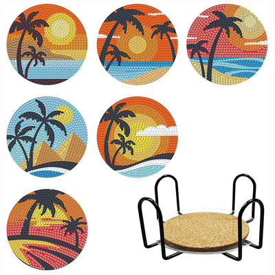 Coconut Trees and Sea Diamond Painting Coasters 6/8Pcs