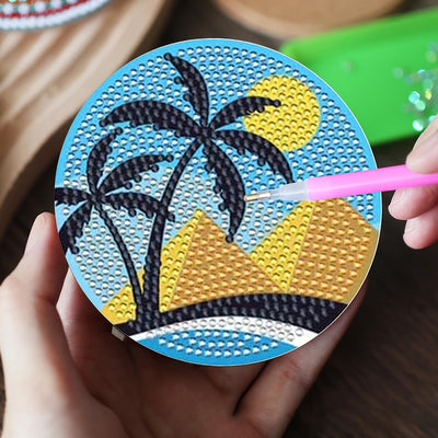 Coconut Trees and Sea Diamond Painting Coasters 6/8Pcs