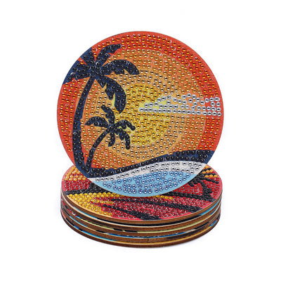 Coconut Trees and Sea Diamond Painting Coasters 6/8Pcs