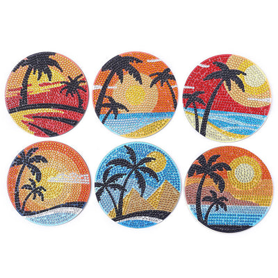 Coconut Trees and Sea Diamond Painting Coasters 6/8Pcs