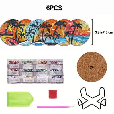 Coconut Trees and Sea Diamond Painting Coasters 6/8Pcs