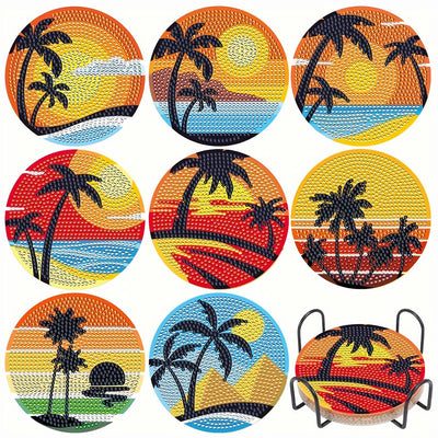 Coconut Trees and Sea Diamond Painting Coasters 6/8Pcs