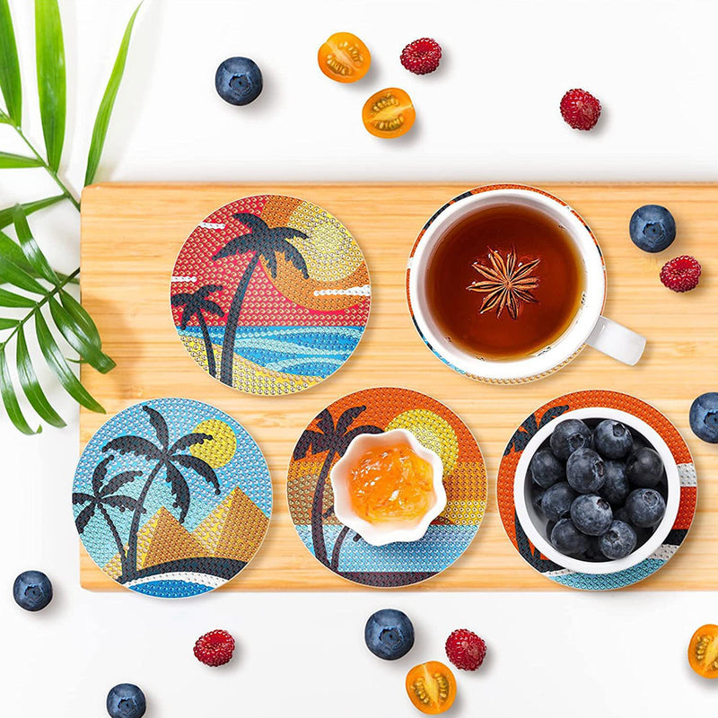 Coconut Trees and Sea Diamond Painting Coasters 6/8Pcs