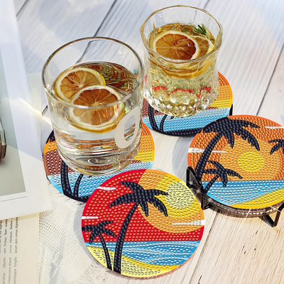 Coconut Trees and Sea Diamond Painting Coasters 6/8Pcs