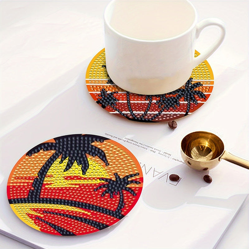 Coconut Trees and Sea Diamond Painting Coasters 6/8Pcs